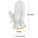 Guante de alambre de acero blanco con borde dorado, 23.5cm de largo y 17cm de ancho.