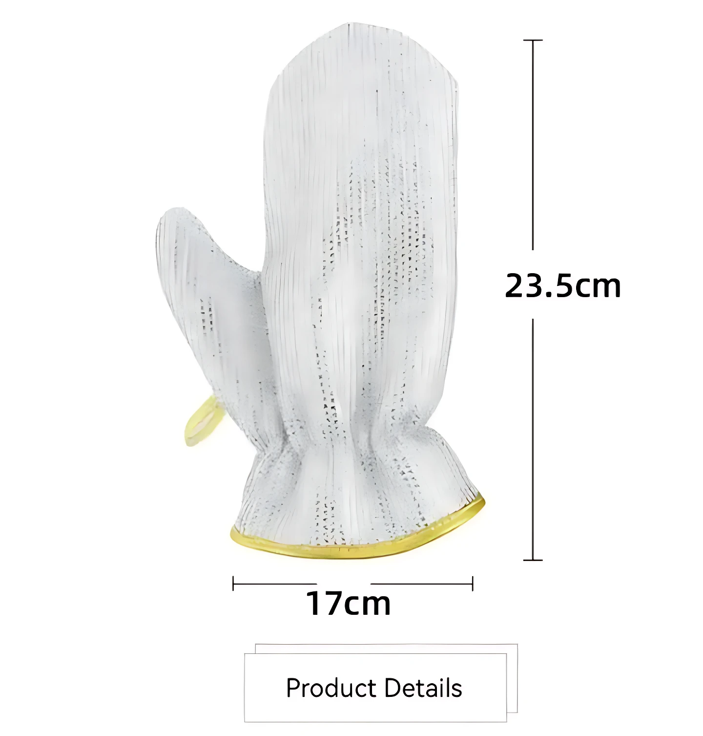 Guante de alambre de acero blanco con borde dorado, 23.5cm de largo y 17cm de ancho.