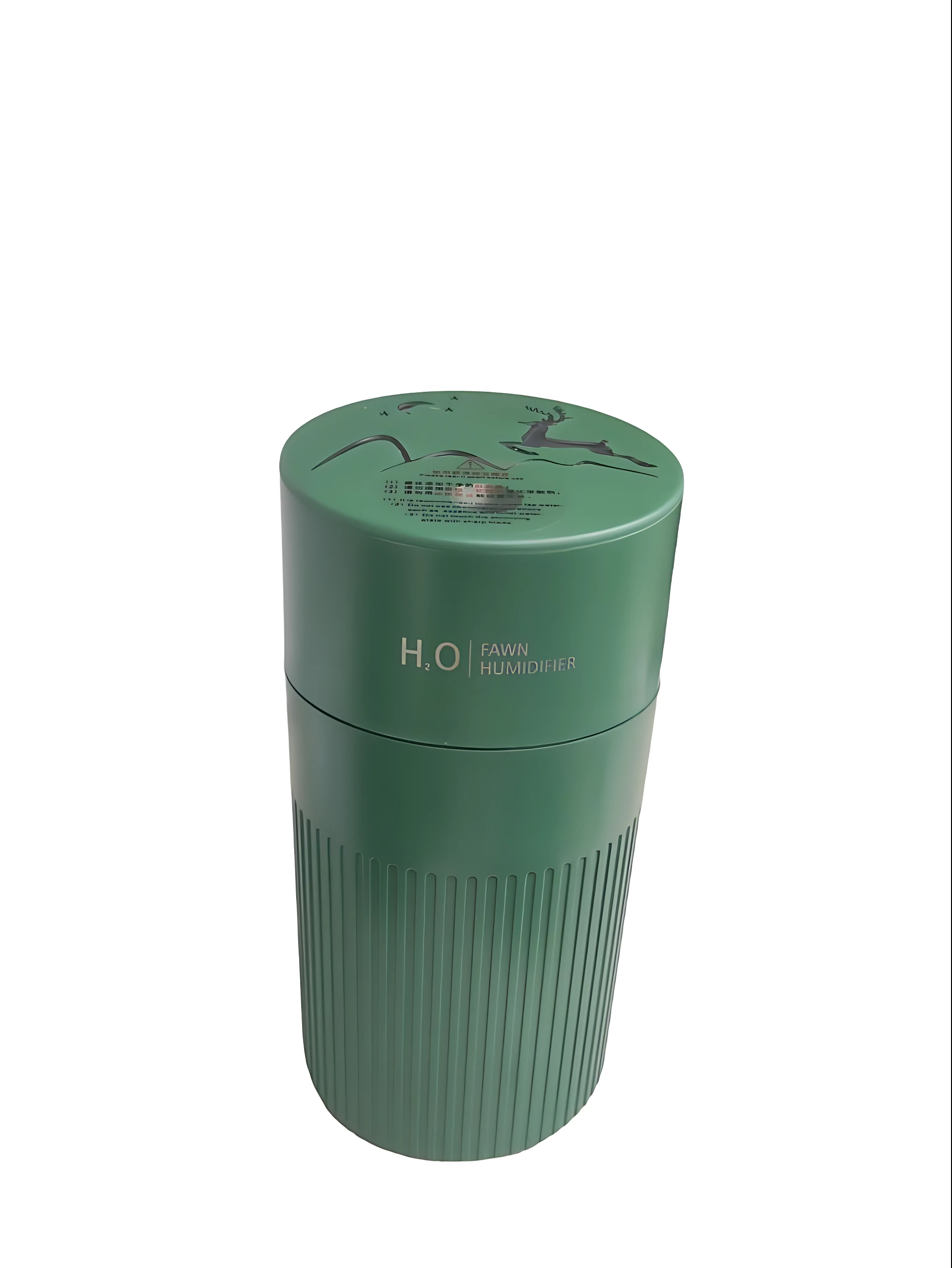 Humidificador difusor H2O Fawn verde con diseño de ciervo y aves, 420ml, para ambientes frescos.