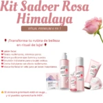 Kit Sadoer Sal Rosa Himalaya con 5 productos de cuidado facial en tonos rosados, ideal para piel radiante e hidratada.