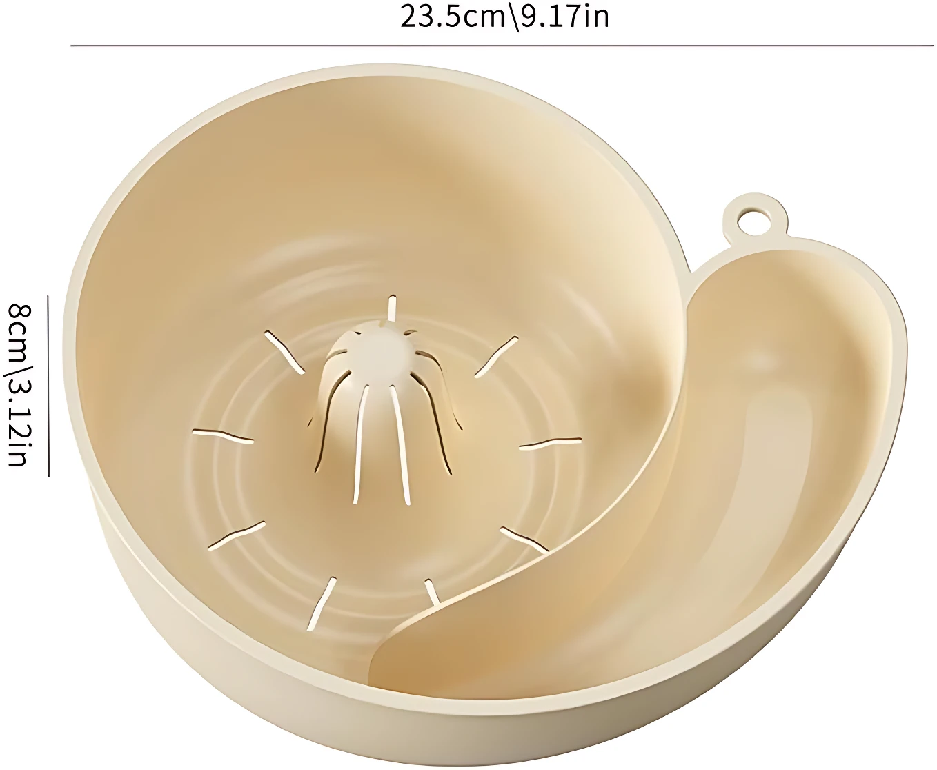 Lavador y escurridor de frutas caracol beige, 23.5cm de ancho, 8cm de alto.