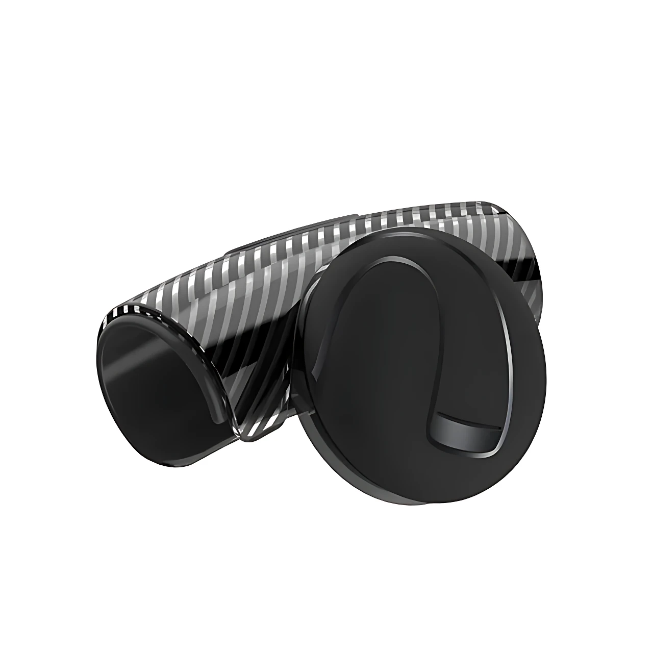 Mango giratorio 360° para volante de auto en acabado negro con textura de fibra de carbono, diseñado para uso con una mano.