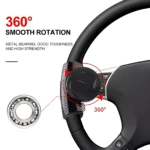 Mango giratorio 360° para volante de auto, con rodamiento metálico y acabado en fibra de carbono.