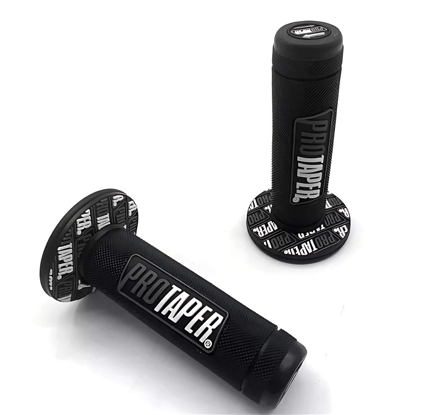 Manilares Protaper negros de caucho antideslizante para moto, con logo plateado, set x3.