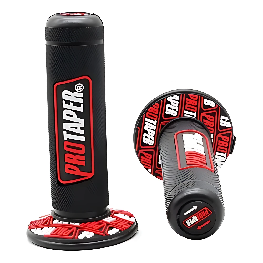 Manillar Protaper de caucho negro con logo rojo y blanco, set x3, antideslizante para moto.