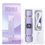 Rasuradora eléctrica doble cabezal morada, con cable USB, en empaque de presentación.