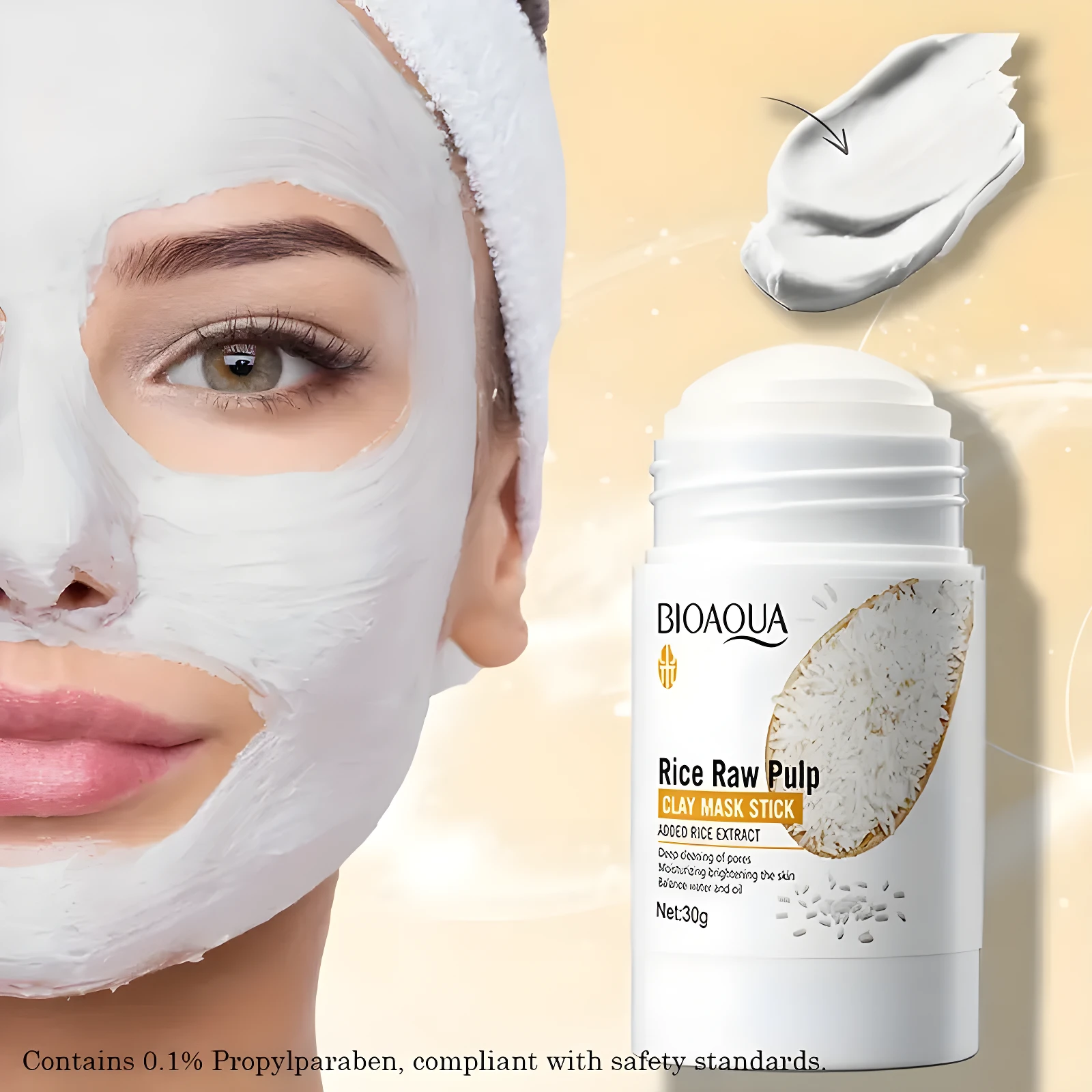 Mascarilla en barra Bioaqua Rice Raw Pulp, con extracto de arroz para limpieza profunda.