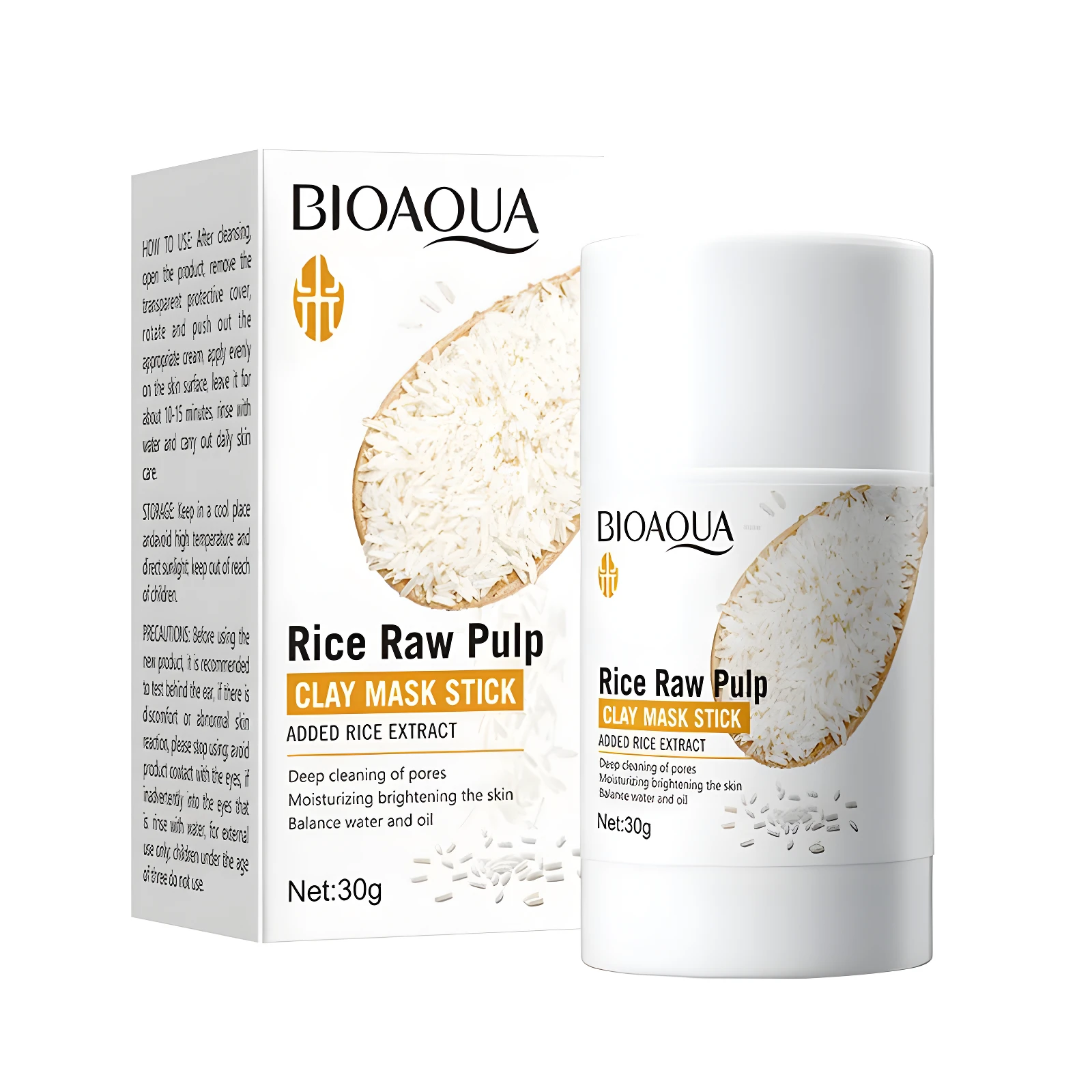 Mask Stick de Arroz Bioaqua con extracto de arroz, limpieza profunda y brillo, 30g.