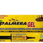 Paquete amarillo de Palmera Gel mata cucarachas con atrayente sexual, incluye aplicador y tubo de 12 gramos.
