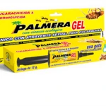 Paquete amarillo de Palmera Gel Mata Cucarachas con Atrayente Sexual, incluye jeringa de 12 g y muestra cucarachas y hormigas.