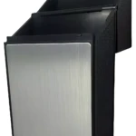 Porta cigarrillos eléctrico recargable USB, color negro con panel frontal metálico cepillado, diseño compacto para uso en interiores.