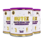 Latas de proteína infantil Nutex sabor vainilla, 400gr, con diseño de deportistas y elementos educativos.