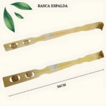Rascador de espalda de madera de 36 cm con rodillos masajeadores para aliviar picazón y relajar músculos.