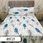 Sábanas blancas con estampado de plumas azules y grises, para cama doble, 800 hilos Dantex.