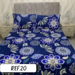 Sábanas cama doble azul con estampado floral blanco y dorado, 800 hilos Dantex.