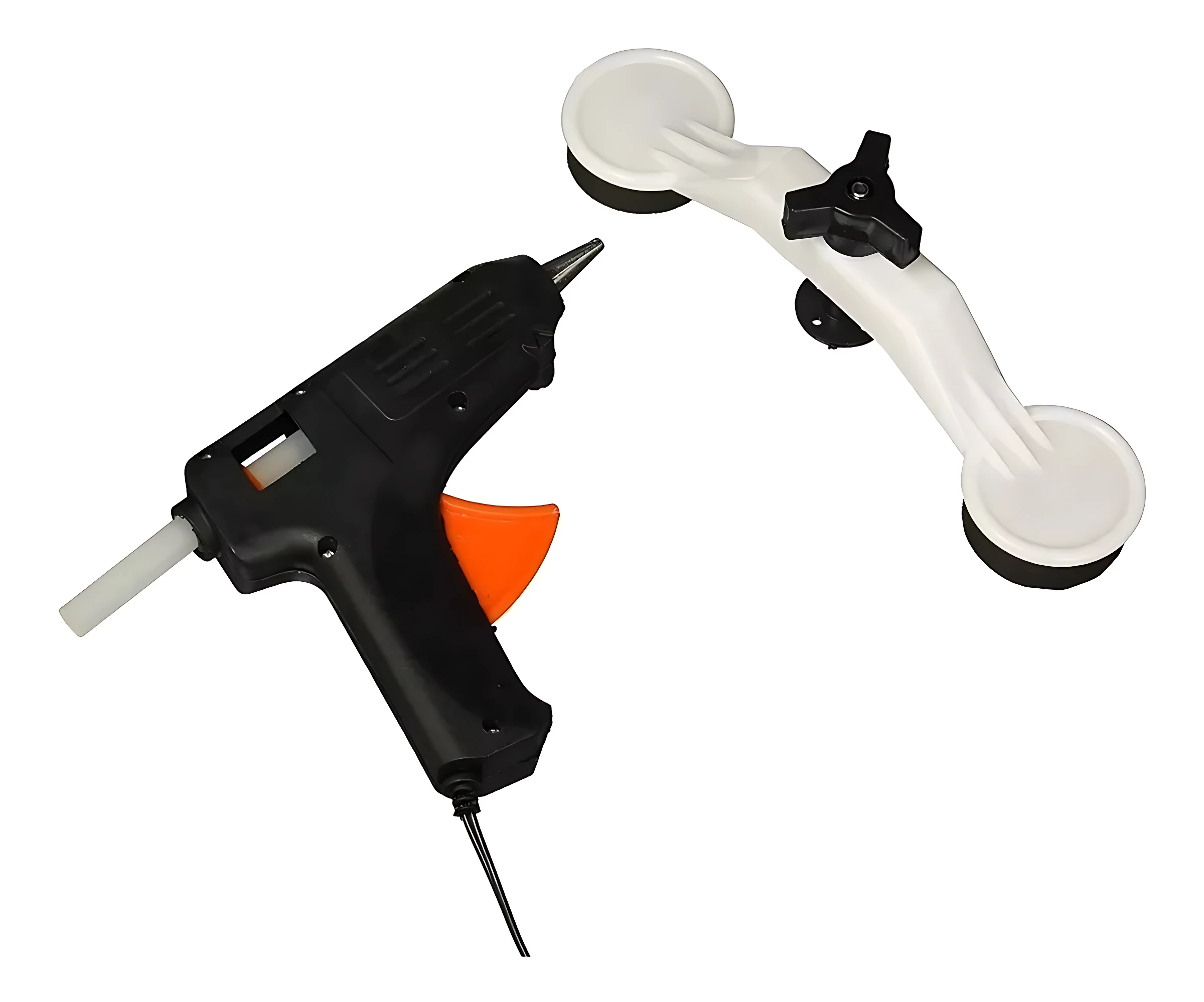 Kit de reparación de abolladuras para automóviles con pistola de calor y herramienta de succión blanca.
