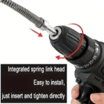 Cabezal de sonda flexible integrado en taladro eléctrico, con mecanismo de inserción directa y ajuste manual.