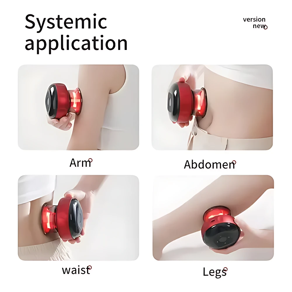 Copa de vacumterapia eléctrica recargable V-82 roja, para aplicación en brazo, abdomen, cintura y piernas.