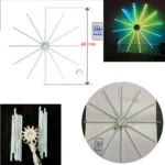 Lámpara LED estrella auditórica con 12 brazos giratorios, control remoto incluido, dimensiones de 60 cm, luces multicolor dinámicas.