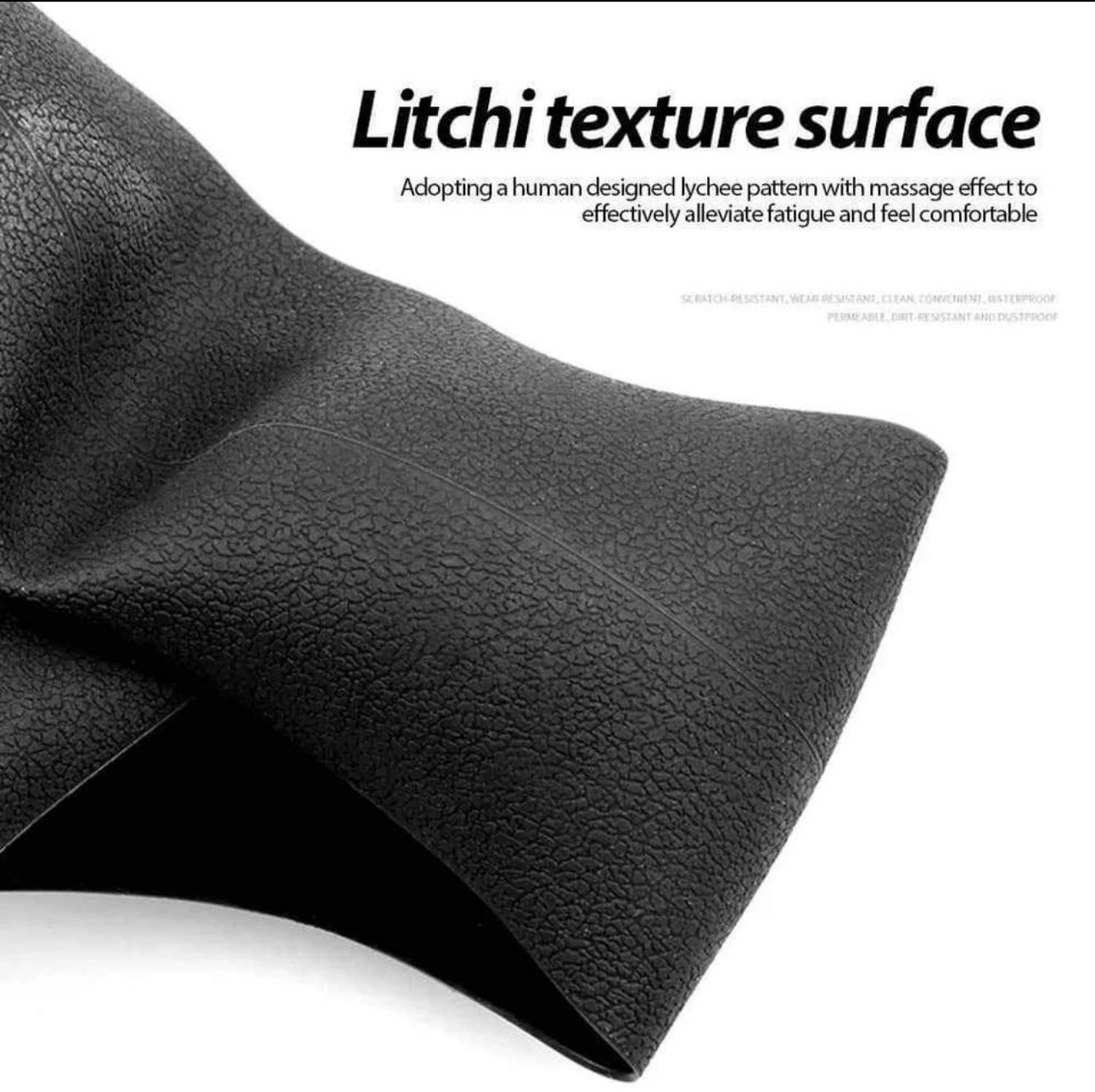 Forro de volante de silicona negro con textura de lichi, diseñado para mejorar el agarre y aliviar la fatiga al conducir.