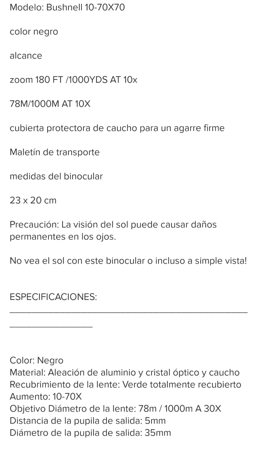 Binoculares Bushnell 10-70X70 con objetivo de 78mm - Observa aves y planetas con claridad en cualquier condición