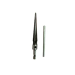 Broca T para eliminar rebabas en metal y madera, con punta afilada y mango cilíndrico, mostrada junto a su varilla de reemplazo.