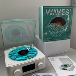 Parlante Retro Tocadiscos con Sonido de Olas y Luz RGB - Disfruta de Música de Alta Calidad y Ambiente Relajante en Cualquier Habitación