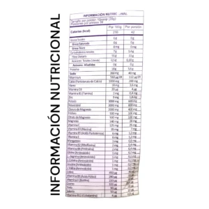 Etiqueta nutricional de Fibra Plus Naranja Piña con Psyllium 600, mostrando valores por porción y por 100g.