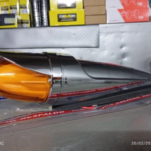 Bala Misil Grande Neon con 12 LEDs en policarbonato, color naranja y acabado cromado, mostrando visibilidad lateral y frontal.
