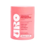 Contenedor rosa de cápsulas vaginales URO con prebióticos, marca OPositivHealth, 60 cápsulas veganas.