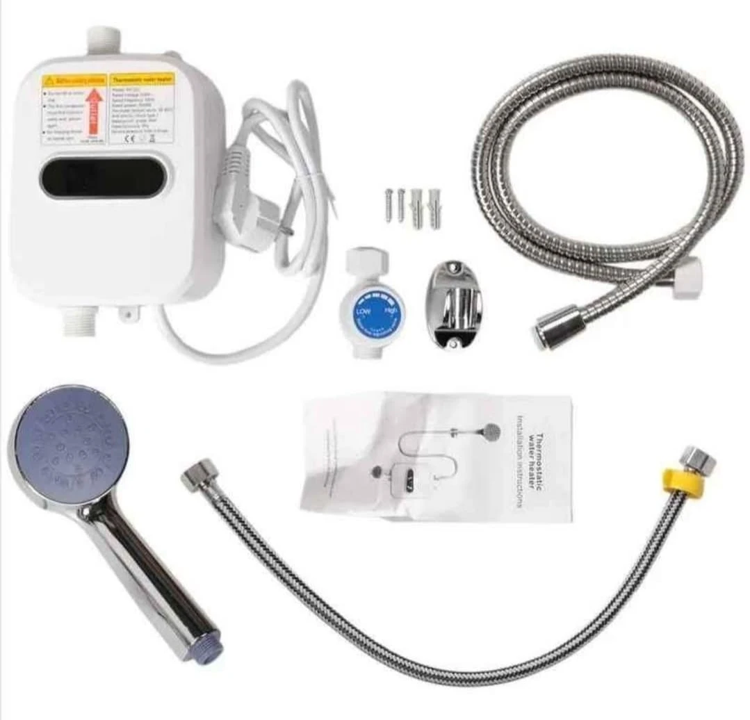 Kit de calentador de agua eléctrico portátil 3500W con ducha, manguera flexible, termostato y accesorios para baño.