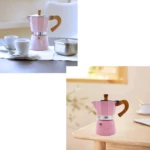 Cafetera Expresso Italiana Rosada de Aluminio con Mango de Madera - Prepara café tradicional italiano en casa con estilo y color