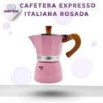 Cafetera Expresso Italiana Rosada de Aluminio con Mango de Madera - Prepara café tradicional italiano en casa con estilo y color - Imagen 2