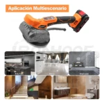 Vibrador de baldosas inalámbrico naranja con pantalla digital, batería 21V y base de goma antideslizante; ideal para cocina, baño, escaleras y pisos.