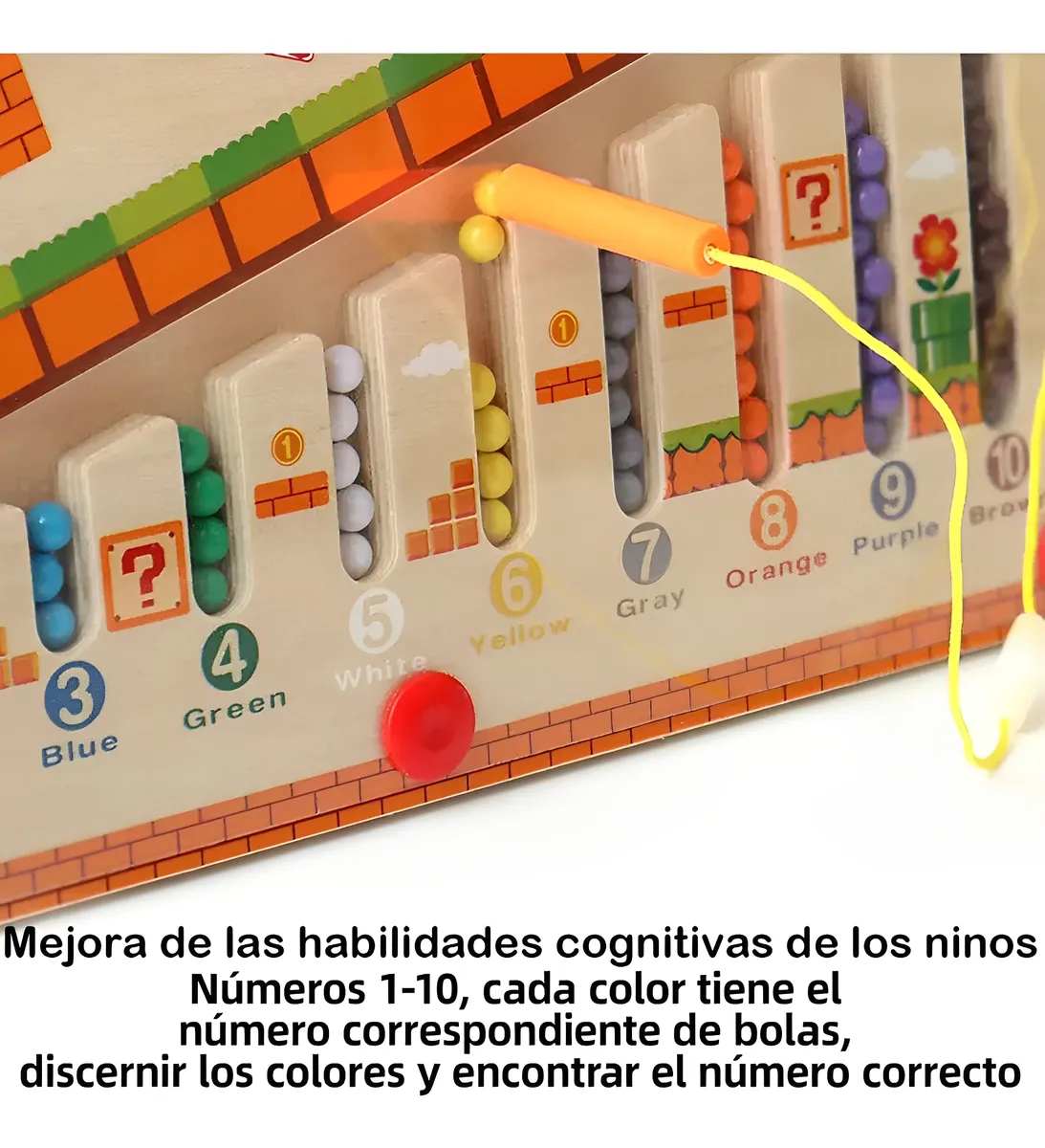 Laberinto didáctico magnético de madera para niños con bolas de colores y números del 1 al 10, diseñado para mejorar concentración y motricidad fina.