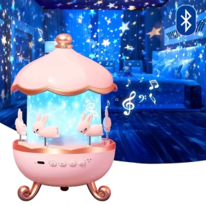 Lámpara Conejito Proyector con Música Bluetooth y Rotación 360 - Ayuda a conciliar el sueño rápido de tu bebé