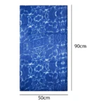 Tapete de gel frío para perros, color azul con diseño de agua, dimensiones 50x90 cm, ideal para refrescar mascotas en climas cálidos.