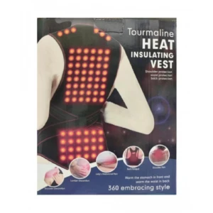 Chaleco negro con luces LED rojas en espalda y abdomen, diseñado para terapia de calor profundo y alivio muscular.