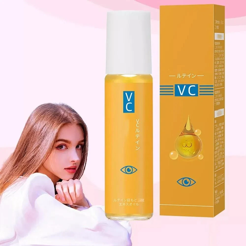 Set de dos unidades de aceite para contorno de ojos con luteína, presentación en frasco amarillo y caja correspondiente, diseñado para reducir ojeras y bolsas.