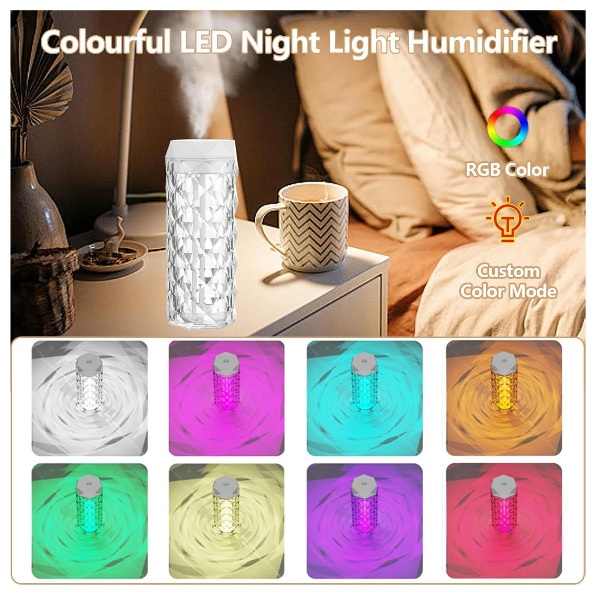 Humidificador ultrasónico portátil con luz RGB y difusor de aceites - Mantiene el aire fresco y relajante en cualquier espacio