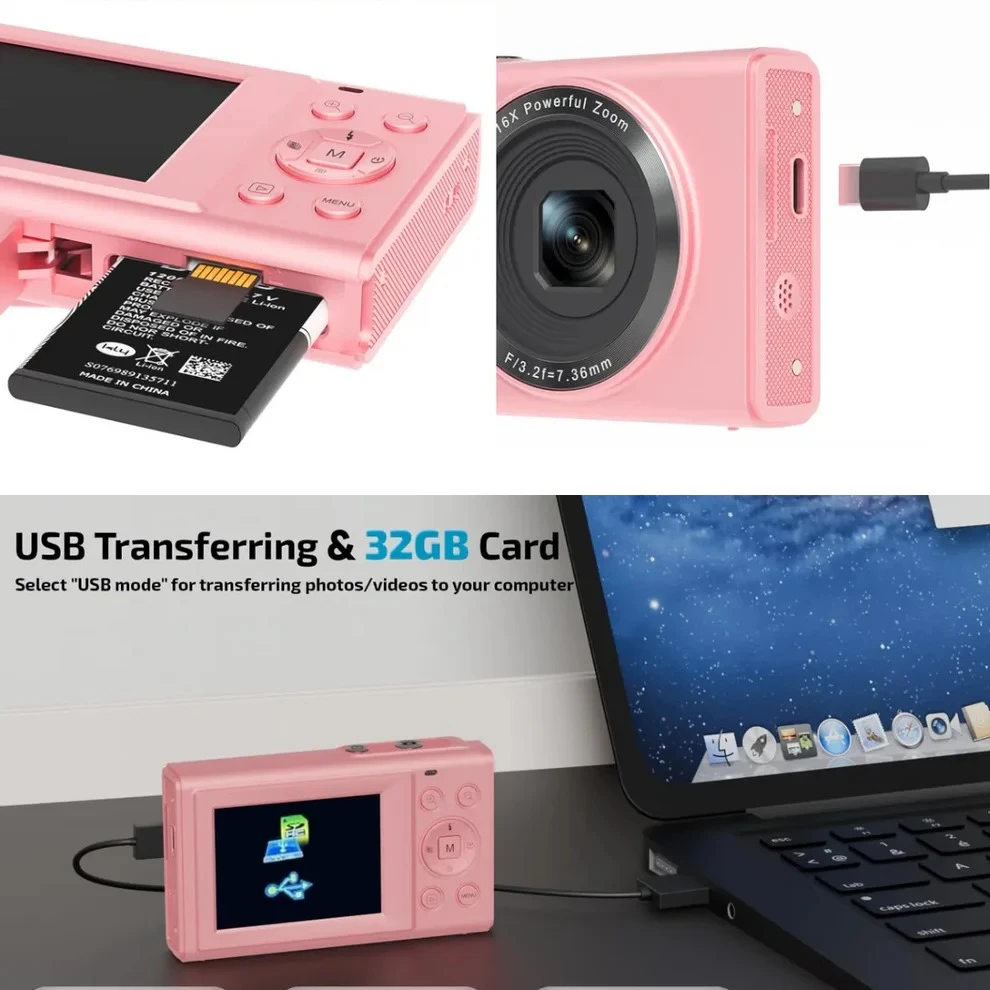Cámara Digital 4K con Zoom 16X y 44MP - Captura momentos nítidos en alta definición para viajes y vlogs
