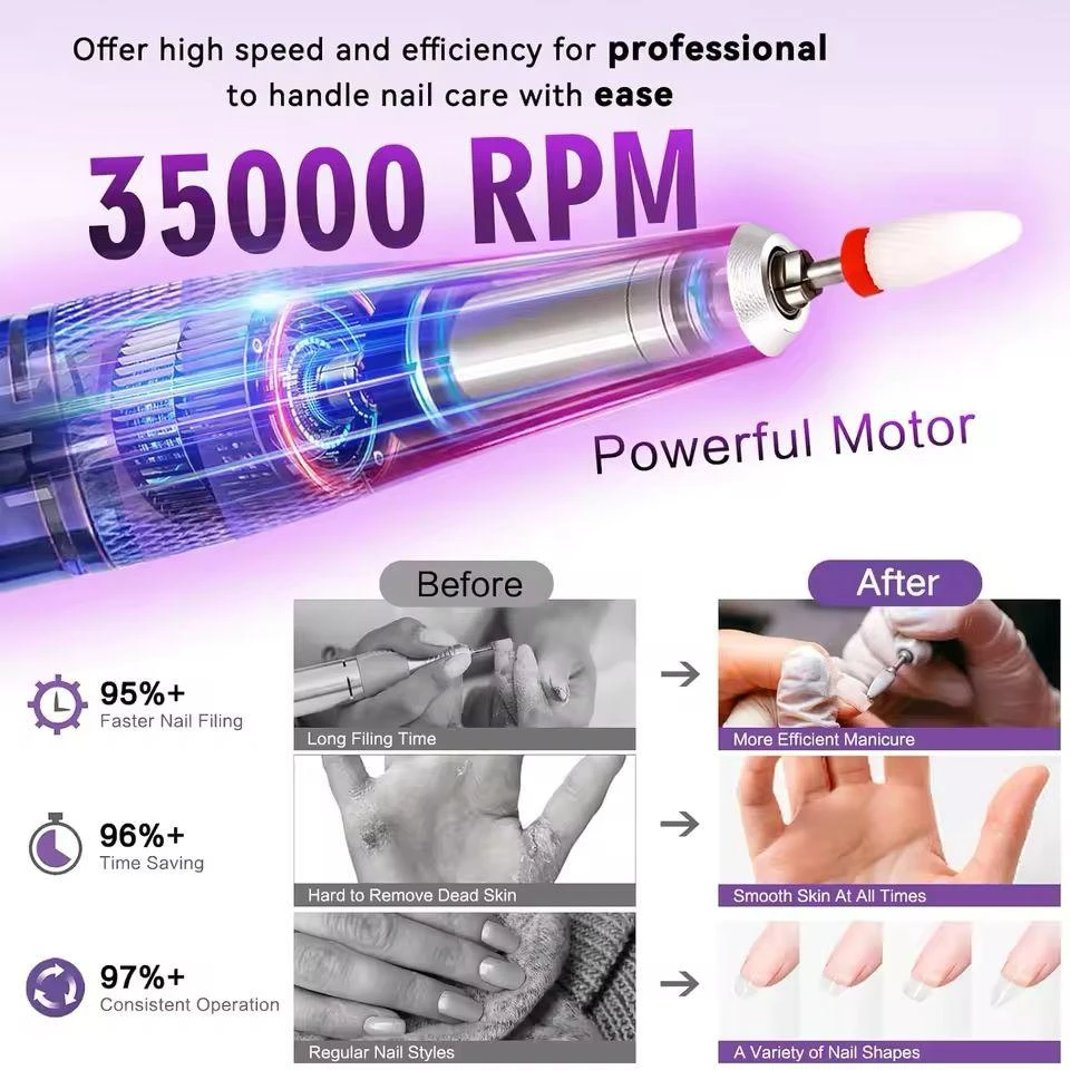 Pulidor de Uñas Eléctrico de Alta Velocidad 35000 RPM - Prepara uñas naturales y acrílicas en minutos