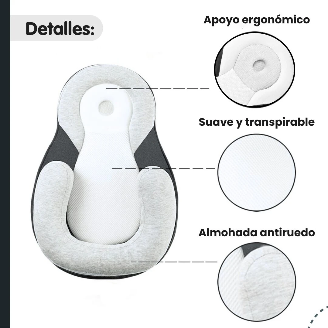 Almohada ergonómica para bebé con soporte anatómico - Ayuda a prevenir cabeza plana y alivia cólicos