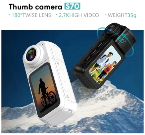 Camara Deportiva S70 Go 2.7K y 180 grados - Captura aventuras nítidas con peso ultraligero de 35 gramos