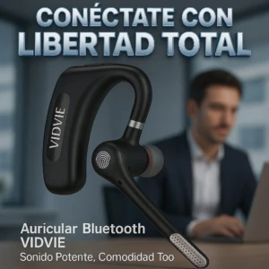Auricular inalámbrico negro Vidvie QW14 con micrófono integrado y diseño ergonómico para uso ejecutivo y conducción.