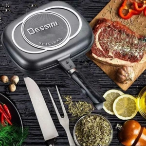 Sarten Doble Parrilla Aluminio Antiadherente Dessini - Ahorra tiempo cocinando dos platos simultáneamente