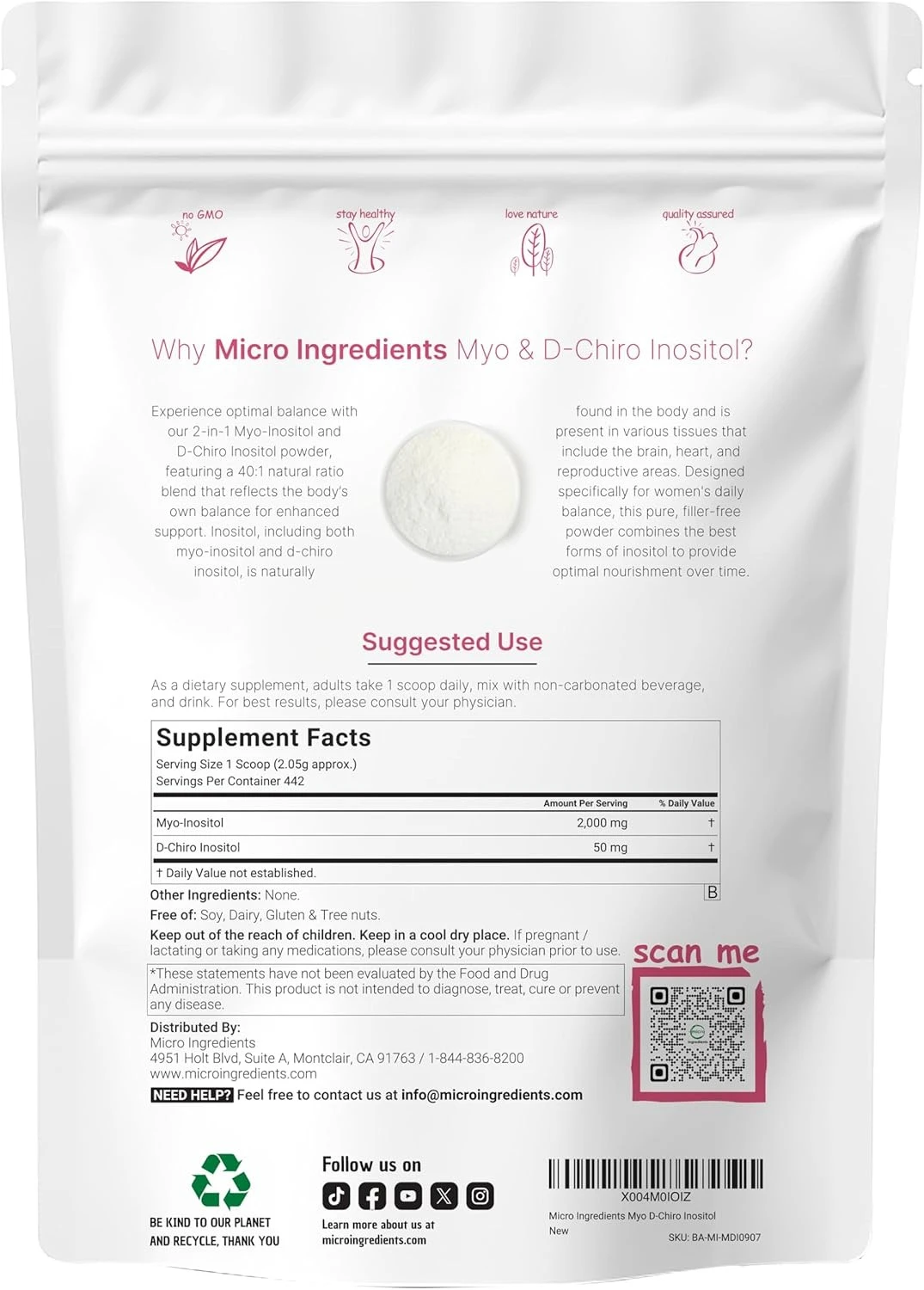 Polvo Puro de Myo y D-Chiro Inositol - Mejora fertilidad y equilibrio hormonal
