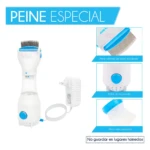 Cepillo eléctrico aspirador blanco con base de agua, cabezal rotatorio de acero inoxidable y filtro intercambiable. Incluye cargador.