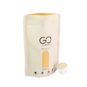Bolsa de fibra en polvo sabor vainilla con medidor, presentación de 500 gramos, marca GO Fiber.