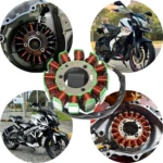 Plato bobinas Varroc original KTM 200, con bobinas de cobre y base metálica, mostrando detalles internos y montaje en motocicleta.